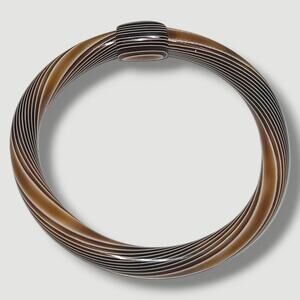 Vintage 60s Lea Stein France Swirl Layered Celluloid Bangle Bracelet Brown Cream